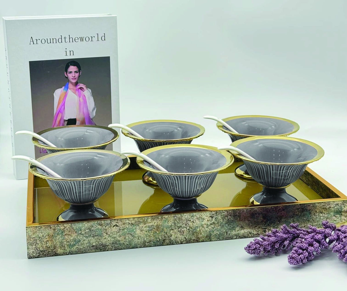 7 Pcs Ice Cream Bowl With Tray