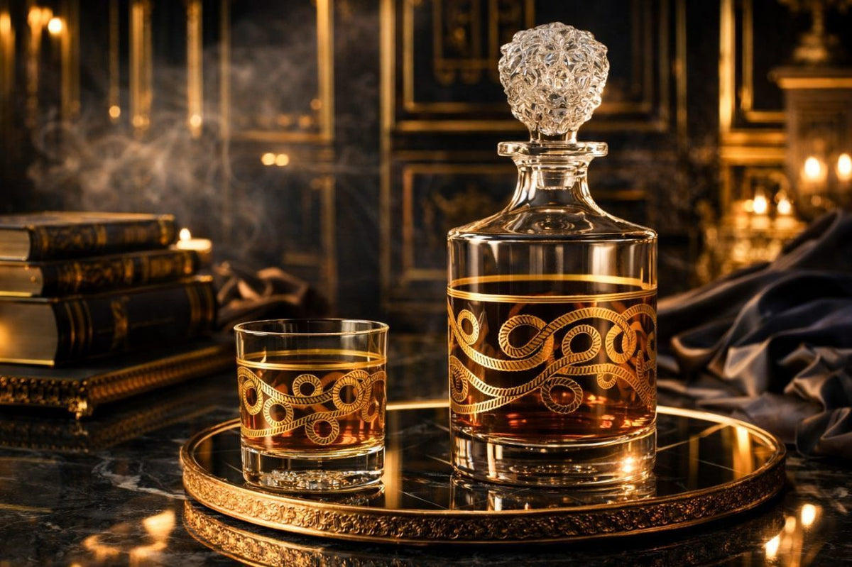 1 DECANTHER + 6 GLASS - MASSENA-GOLD LACE-3