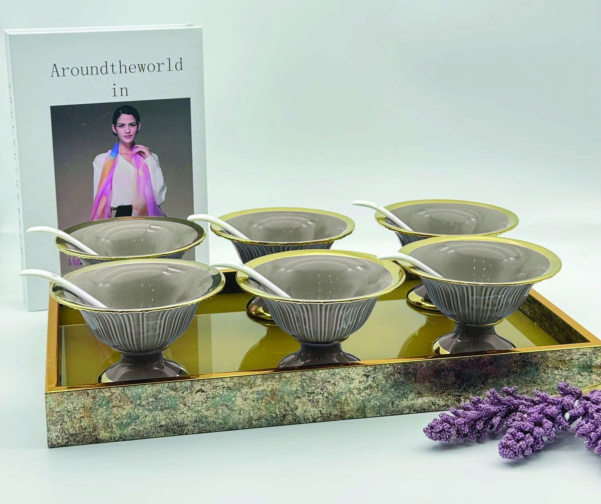 7 Pcs Ice Cream Bowl With Tray